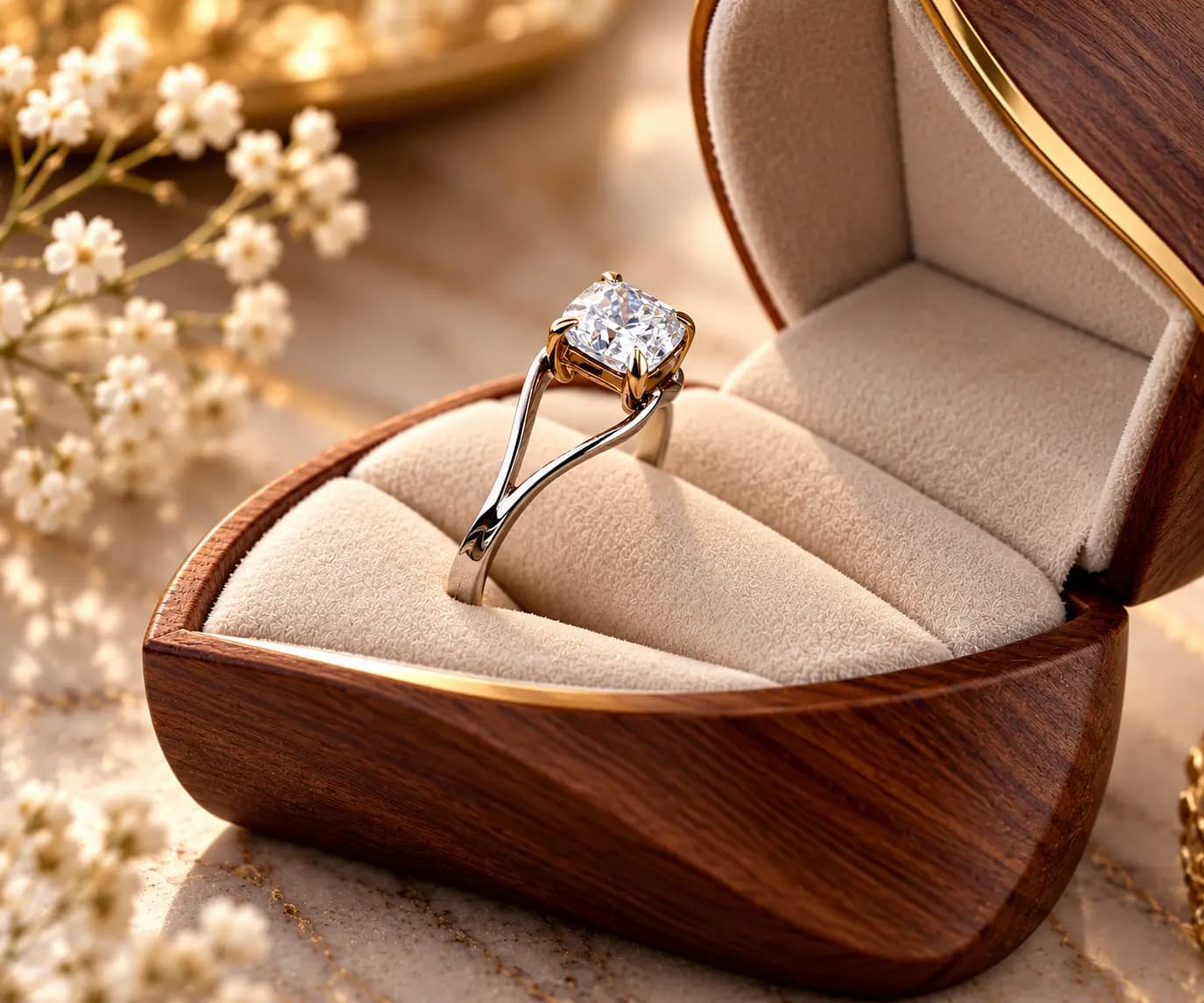 Cushion Cut Diamond Ring, 18ct Gold Cushion Diamond Ring