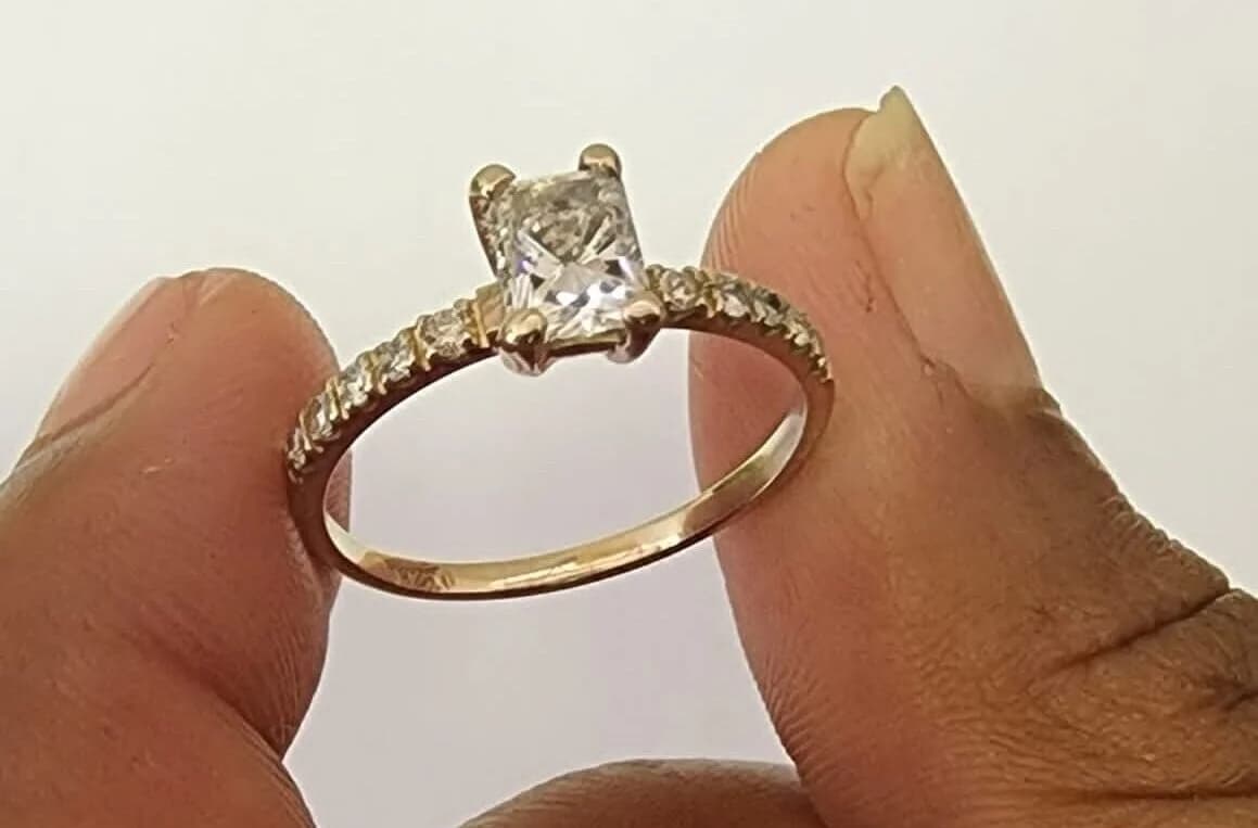  Radiant Cut Diamond Ring,  18k White Gold Radiant Cut Diamond Ring