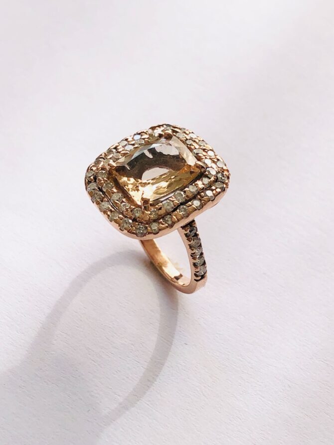 Cushion Morganite & Diamond Ring